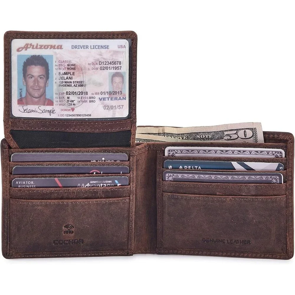 Wallet for Men's RFID Blocking Real Leather Bifold Stylish 2 ID Window